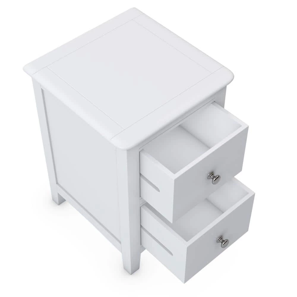 Chic White Solid Wood Nightstand End Table with 2-Drawers (12.2 in. L x 14.1 in. W x 22.24 in. H) by Polibi 7 Chic White Solid Wood Nightstand End Table with 2-Drawers (12.2 in. L x 14.1 in. W x 22.24 in. H) by Polibi - Image 5