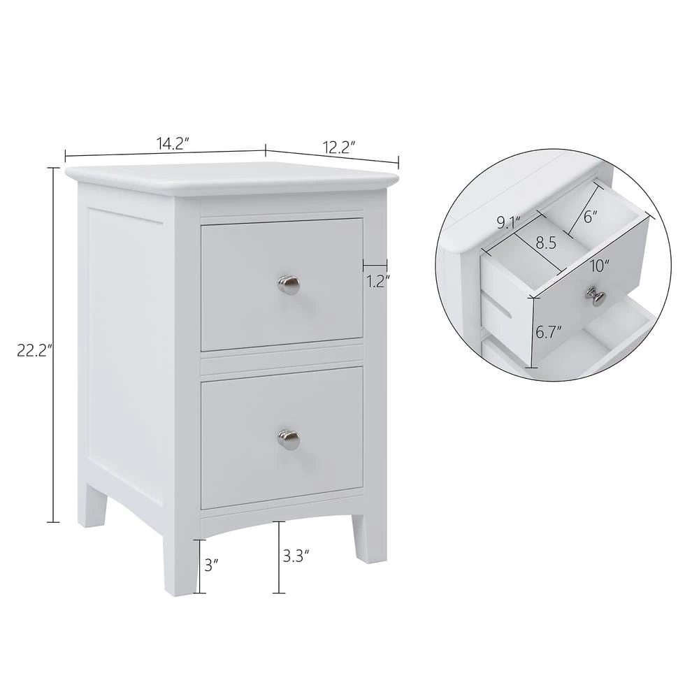 Chic White Solid Wood Nightstand End Table with 2-Drawers (12.2 in. L x 14.1 in. W x 22.24 in. H) by Polibi 6 Chic White Solid Wood Nightstand End Table with 2-Drawers (12.2 in. L x 14.1 in. W x 22.24 in. H) by Polibi - Image 4