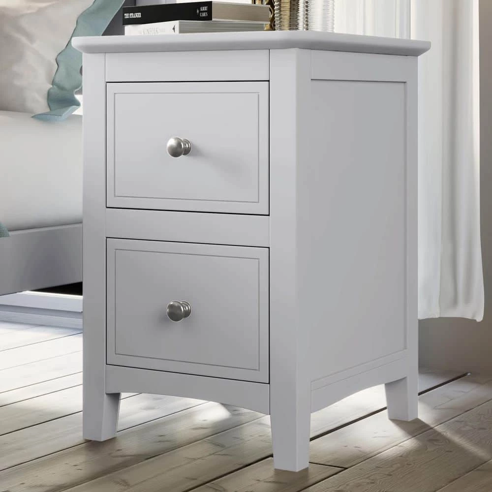 Chic White Solid Wood Nightstand End Table with 2-Drawers (12.2 in. L x 14.1 in. W x 22.24 in. H) by Polibi 4 Chic White Solid Wood Nightstand End Table with 2-Drawers (12.2 in. L x 14.1 in. W x 22.24 in. H) by Polibi - Image 2