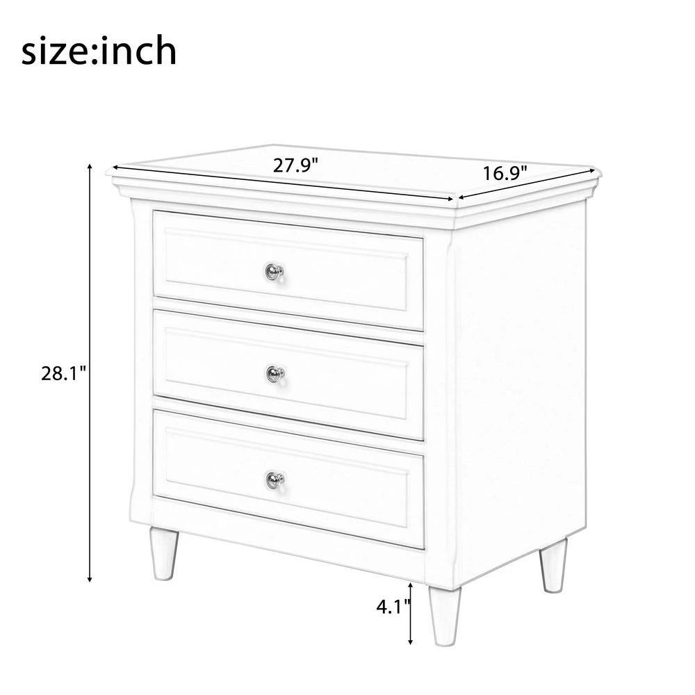 Modern White 3-Drawer Exquisite Solid Wood Cabinet Nightstand (28.1 in. H x 27.9 in. W x 16.9 in. D) by Polibi 5 Modern White 3-Drawer Exquisite Solid Wood Cabinet Nightstand (28.1 in. H x 27.9 in. W x 16.9 in. D) by Polibi - Image 3