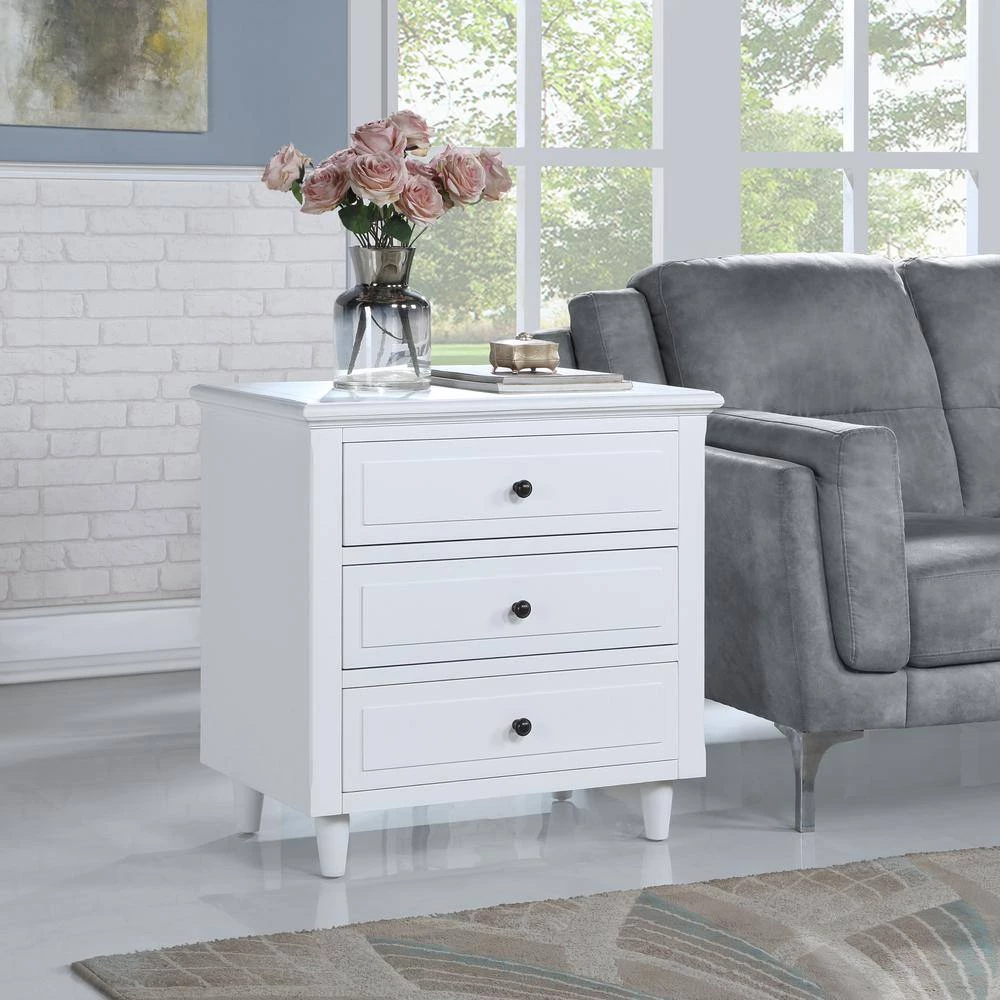 Modern White 3-Drawer Exquisite Solid Wood Cabinet Nightstand (28.1 in. H x 27.9 in. W x 16.9 in. D) by Polibi 4 Modern White 3-Drawer Exquisite Solid Wood Cabinet Nightstand (28.1 in. H x 27.9 in. W x 16.9 in. D) by Polibi - Image 2