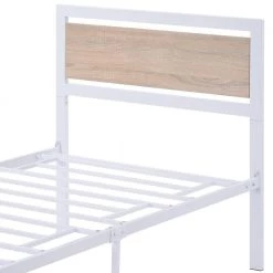 Metal and Wood Twin White Platform Bed with Headboard and Footboard 39 in. W x 39.5 in. H by Polibi -Cheap sumyeg Store white polibi platform beds rs mwbf w 1f 1000