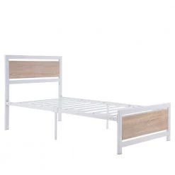 Metal and Wood Twin White Platform Bed with Headboard and Footboard 39 in. W x 39.5 in. H by Polibi -Cheap sumyeg Store white polibi platform beds rs mwbf w 76 1000