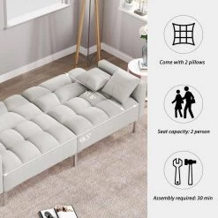 74.75 in. W White Square Arm Linen Upholstered Modern Convertible 2 Seat Sofa Bed with 2 Pillows by Polibi -Cheap sumyeg Store white polibi sofa beds mb osalsb w 44 1000