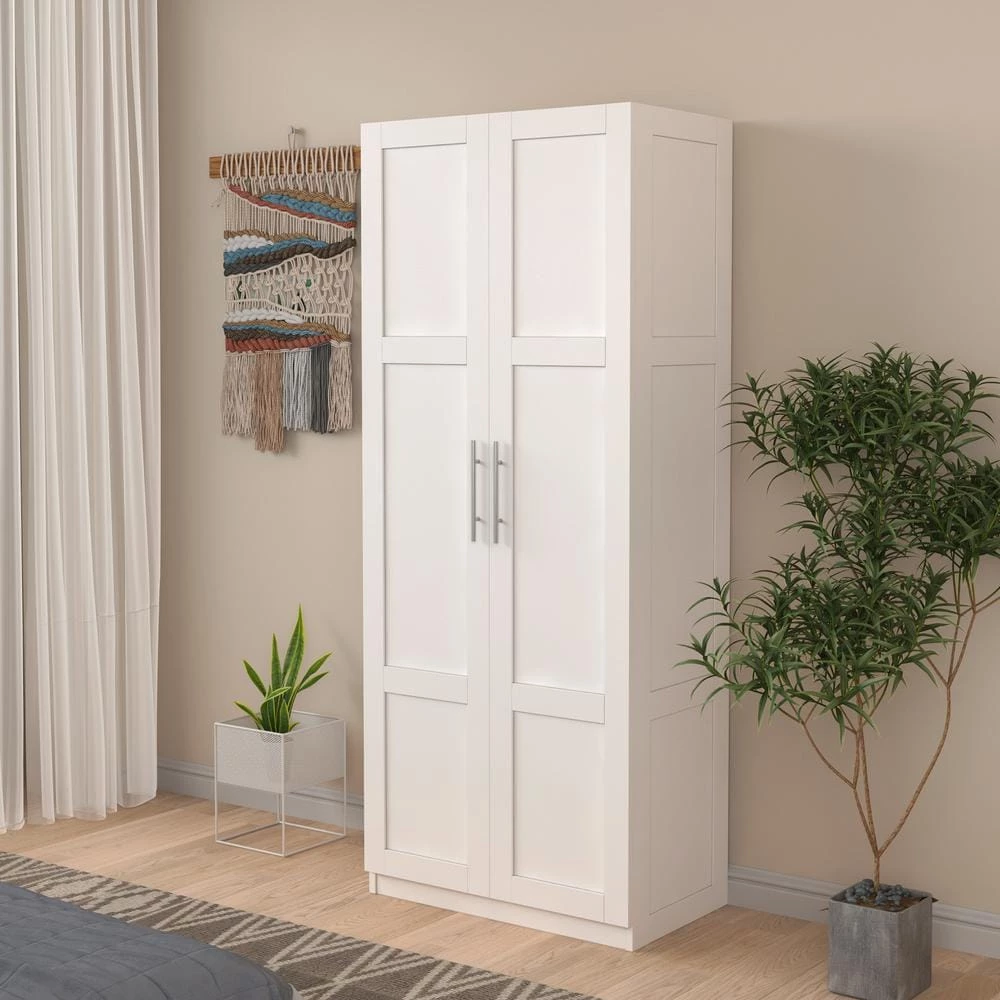 29.53 in. x 15.75 in. x 70.87 in. White Wood Armoires Wardrobe Kitchen Cabinet with 2-Doors and 3-Partitions by sumyeg 13 29.53 in. x 15.75 in. x 70.87 in. White Wood Armoires Wardrobe Kitchen Cabinet with 2-Doors and 3-Partitions by sumyeg - Image 12