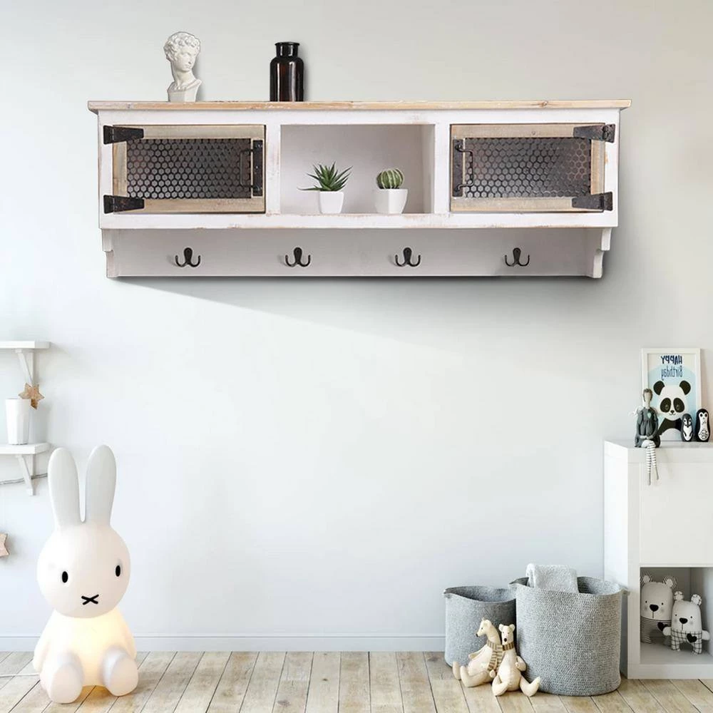 White Modern Wall Mounted Coat Rack Rectangular Entryway Coat with Storage Cubbies and 4-Hooks by sumyeg 3 White Modern Wall Mounted Coat Rack Rectangular Entryway Coat with Storage Cubbies and 4-Hooks by sumyeg - Image 2