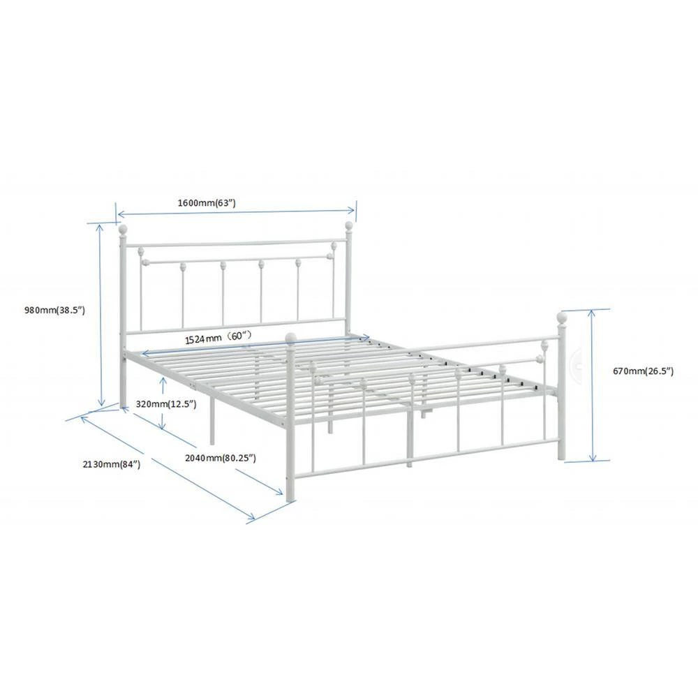 White Modern 63 in. Queen Metal Platform Bed Frame with Headboard by sumyeg 5 White Modern 63 in. Queen Metal Platform Bed Frame with Headboard by sumyeg - Image 3