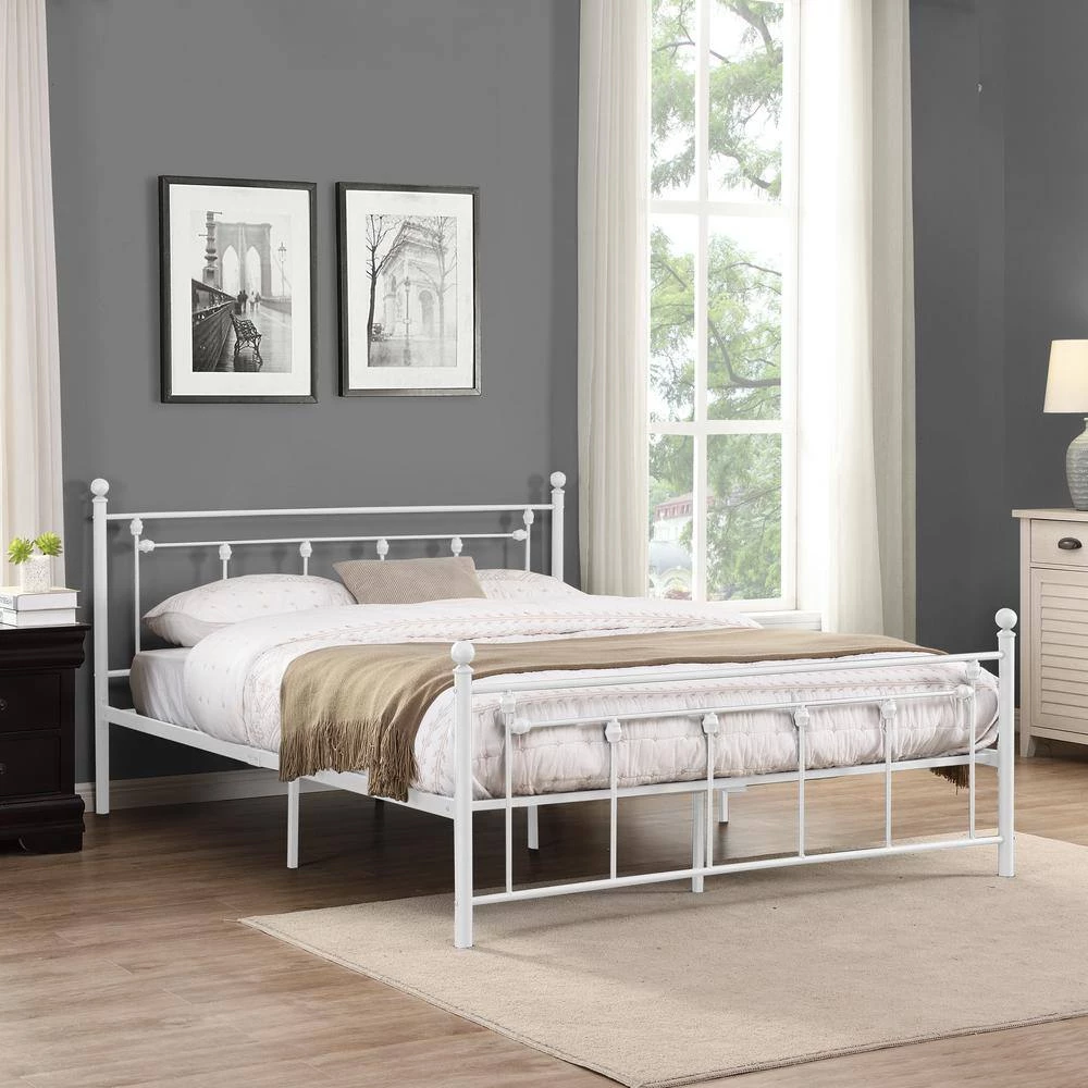 White Modern 63 in. Queen Metal Platform Bed Frame with Headboard by sumyeg 4 White Modern 63 in. Queen Metal Platform Bed Frame with Headboard by sumyeg - Image 2