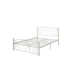 White Modern Full Size Metal Standard Platform Bed Frame with Headboard by sumyeg