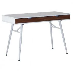 45 in. White / Walnut Rectangular Modern Style Multipurpose / Computer Desk with 2-Drawer Storage Steel Legs by Nyhus