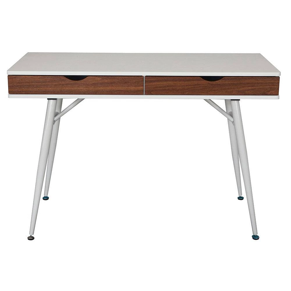 45 in. White / Walnut Rectangular Modern Style Multipurpose / Computer Desk with 2-Drawer Storage Steel Legs by Nyhus 4 45 in. White / Walnut Rectangular Modern Style Multipurpose / Computer Desk with 2-Drawer Storage Steel Legs by Nyhus - Image 2