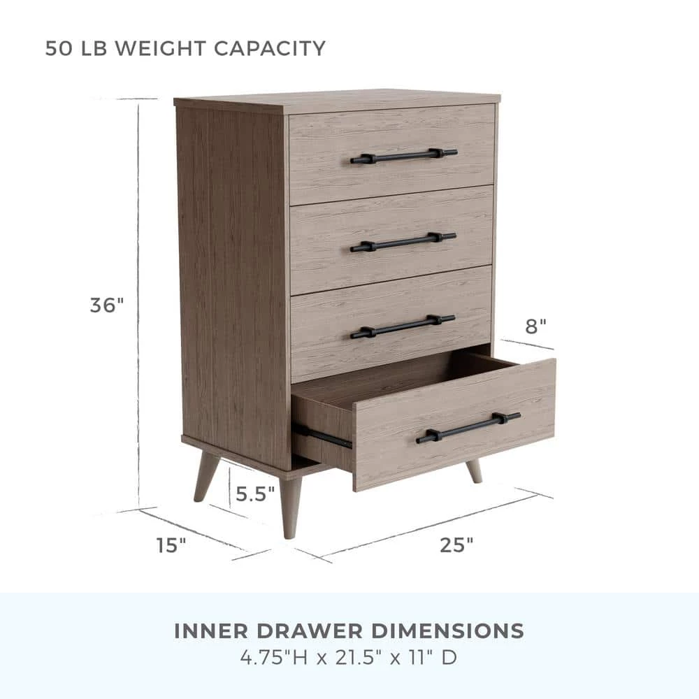 Emery 4-Drawer Wood Dresser (16 in. L x 25 in. W x 36 in. H) by Brookside 5 Emery 4-Drawer Wood Dresser (16 in. L x 25 in. W x 36 in. H) by Brookside - Image 3