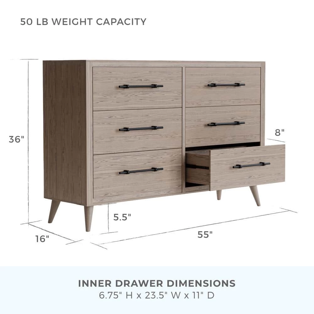 Emery 6-Drawer Wood Dresser (36 in. H x 55 in. W x 16 in. D) by Brookside 5 Emery 6-Drawer Wood Dresser (36 in. H x 55 in. W x 16 in. D) by Brookside - Image 3