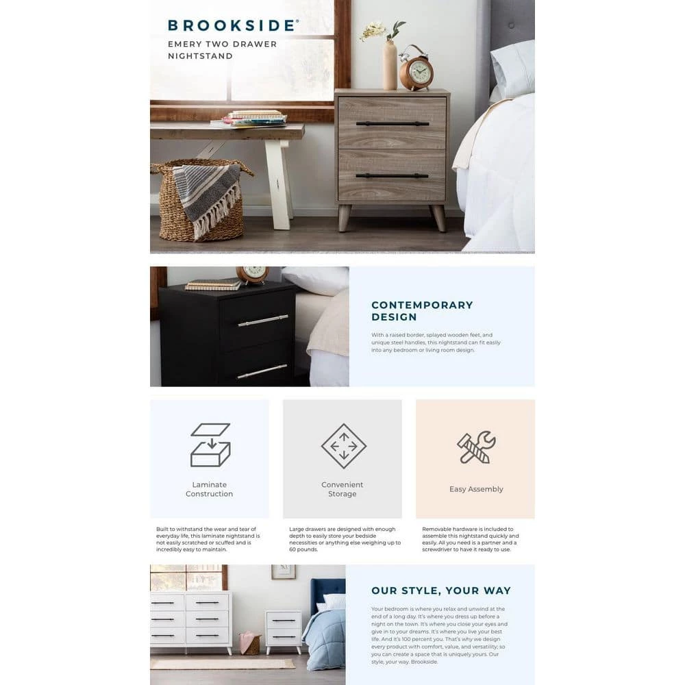 Emery 2-Drawer Wood Nightstand by Brookside 8 Emery 2-Drawer Wood Nightstand by Brookside - Image 6